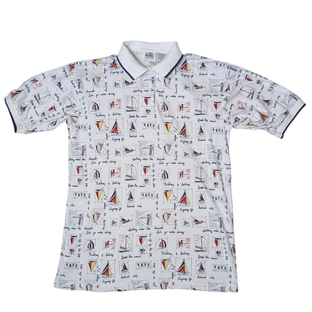 Vintage Jason Maxwell Nautical Sailing Preppy Short Sleeve‎ Polo Men's Medium